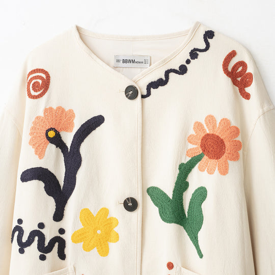 Damen Bestickte Oversize Baumwolljacke mit Blumendekor und Knopfleiste Shop Nory