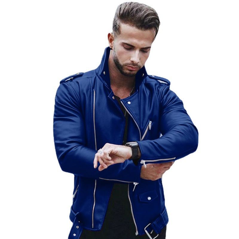 Herren stylische Bikerjacke aus Kunstleder mit asymmetrischem Reißverschluss und tailliertem Schnitt Shop Nory