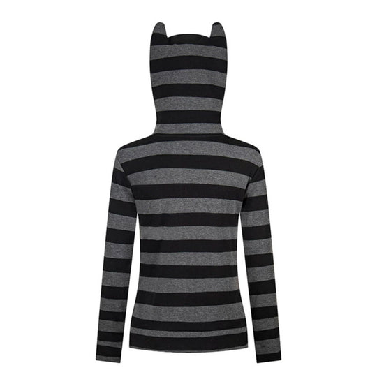 Damen Kapuzenjacke mit Ohren, gestreifter Zip-Cardigan und Sternapplikationen Shop Nory