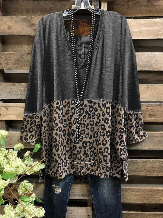 Damen A-Linien-Tunika mit Colourblock und Leoparden-Print Shop Nory