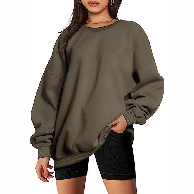 Damen nan extralanger Oversize-Sweatpullover mit Ballonärmeln, geripptem Saum und angerauter Innenseite Shop Nory