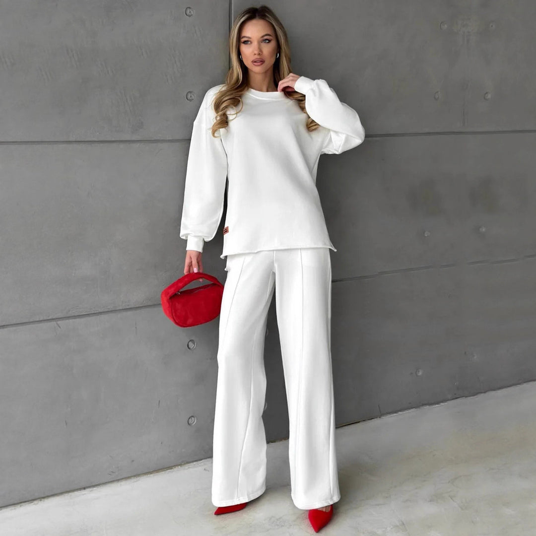 Damen eleganter Lounge-Zweiteiler mit Oversize-Sweatshirt und taillierter Weitbein-Hose Shop Nory
