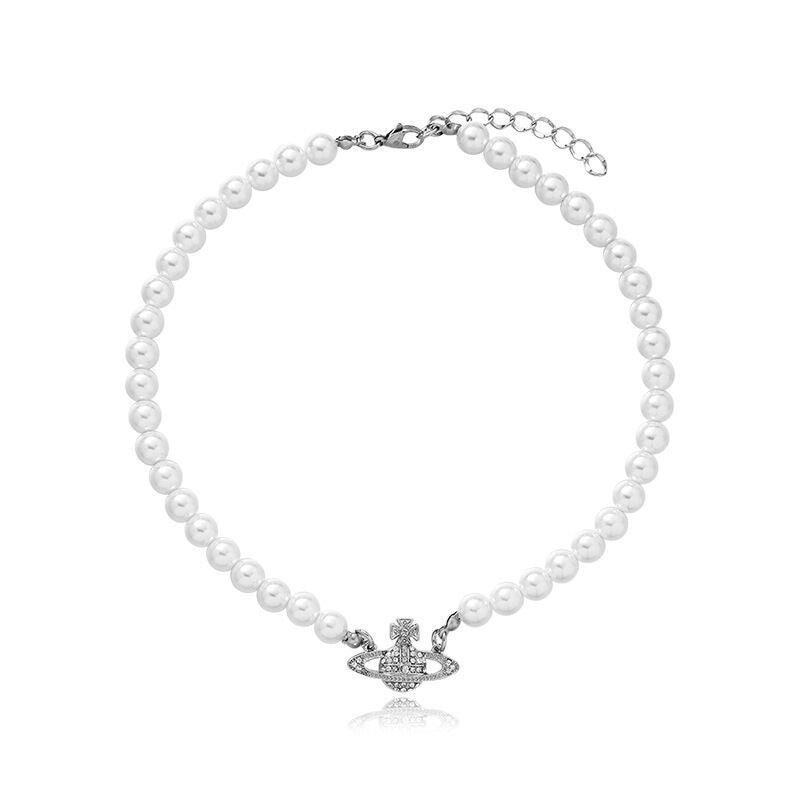 Damen Perlenhalskette mit kunstvollem Anhänger und funkelnden Kristallen Shop Nory