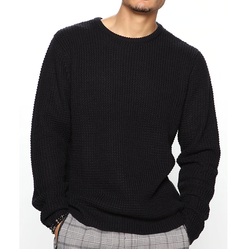 Herren Grobgestrickter Rundhals-Pullover mit Körbchenmuster und Relaxed-Fit Shop Nory