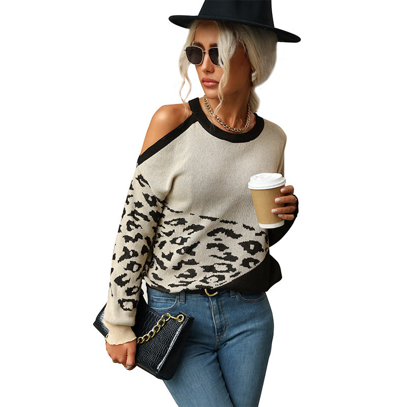 Damen Colorblock-Strickpullover mit Leoprint und Rundhalsausschnitt Shop Nory