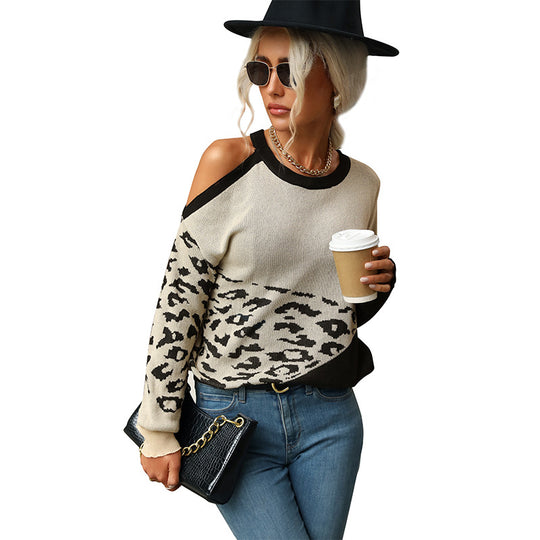 Damen Colorblock-Strickpullover mit Leoprint und Rundhalsausschnitt Shop Nory