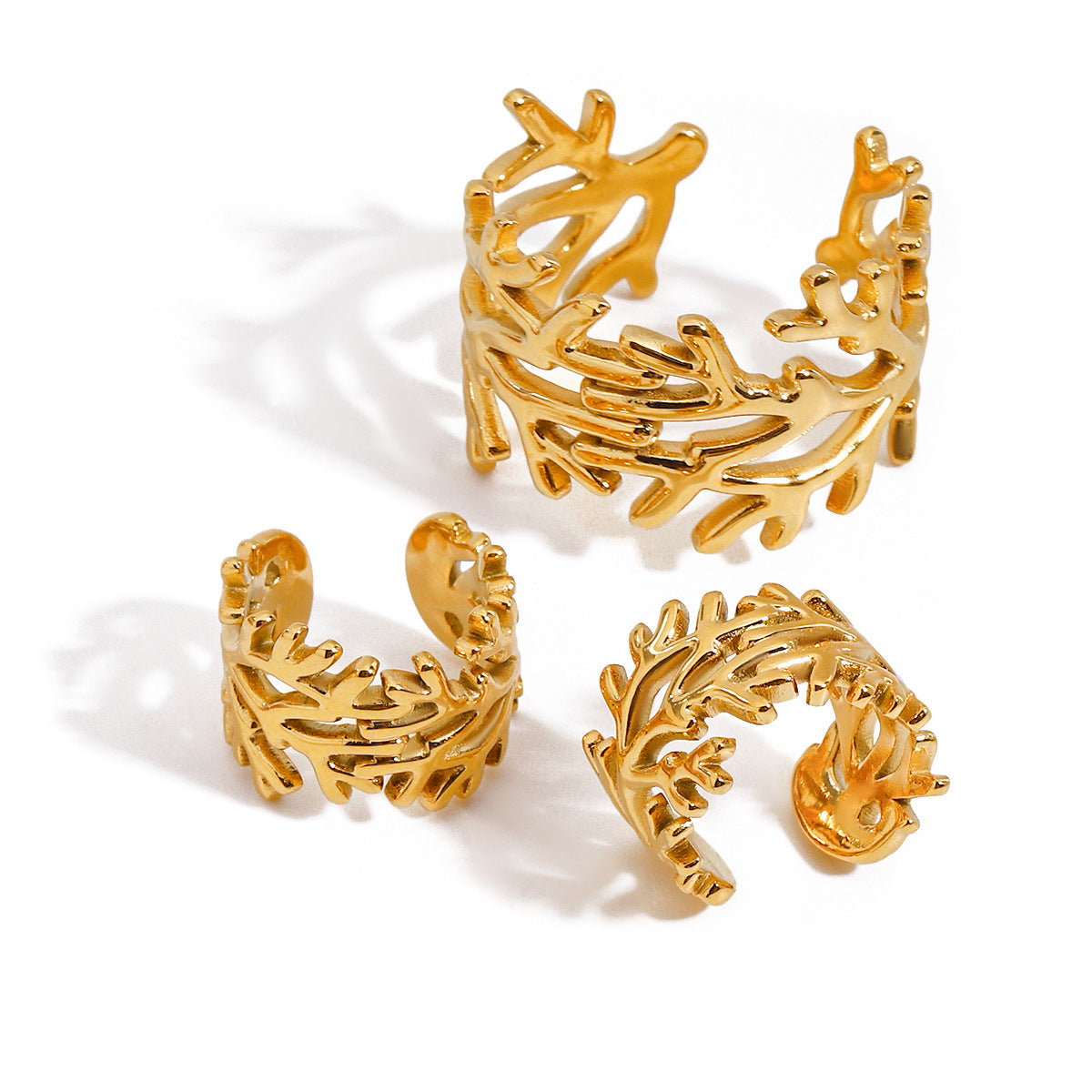 Damen Offener Ring mit Korallen-Motiv aus hochwertigem Edelstahl Shop Nory