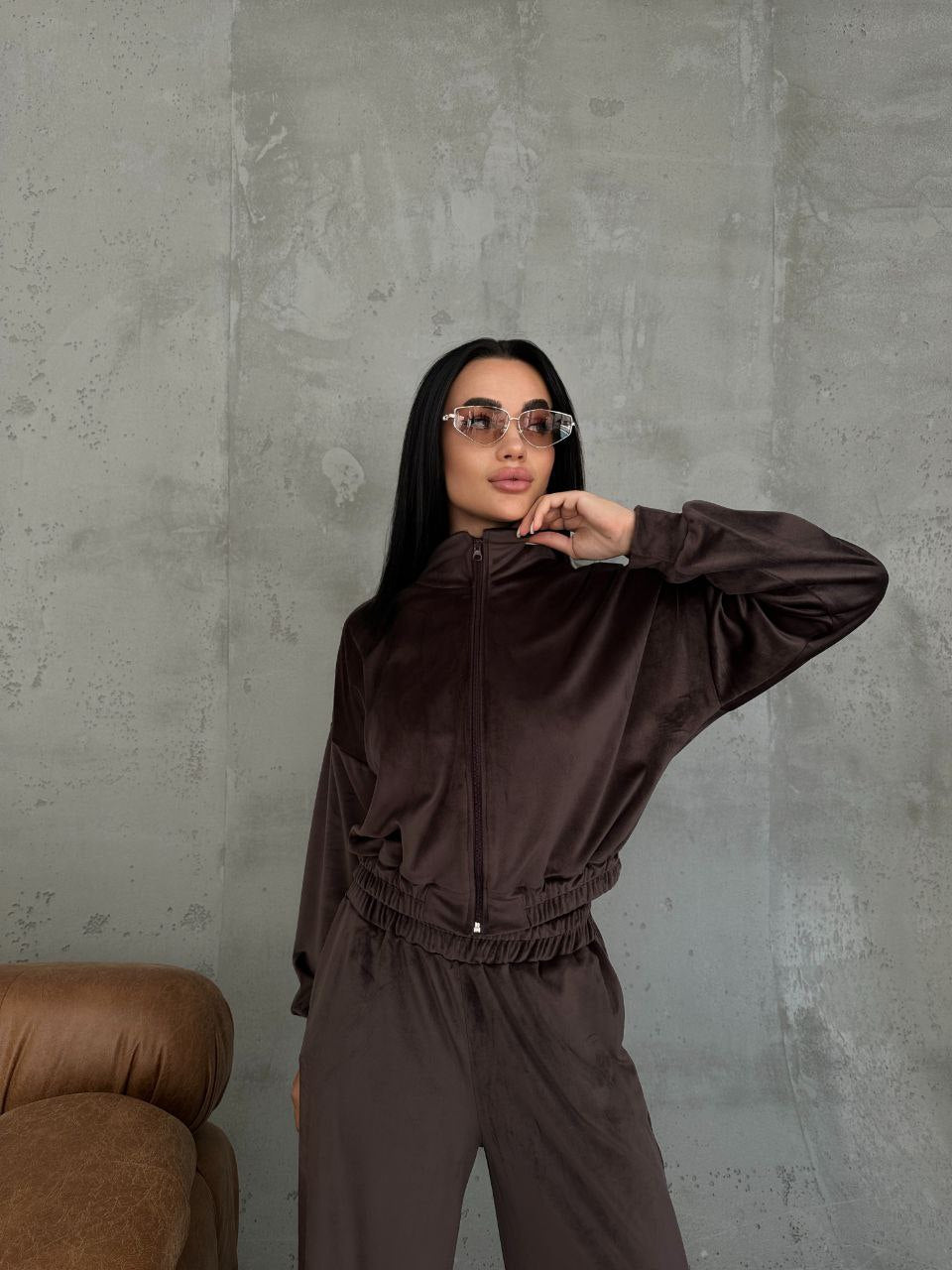 Damen Samt-Loungewear-Set mit kurzem Reißverschluss und geraffter Taillenpartie Shop Nory