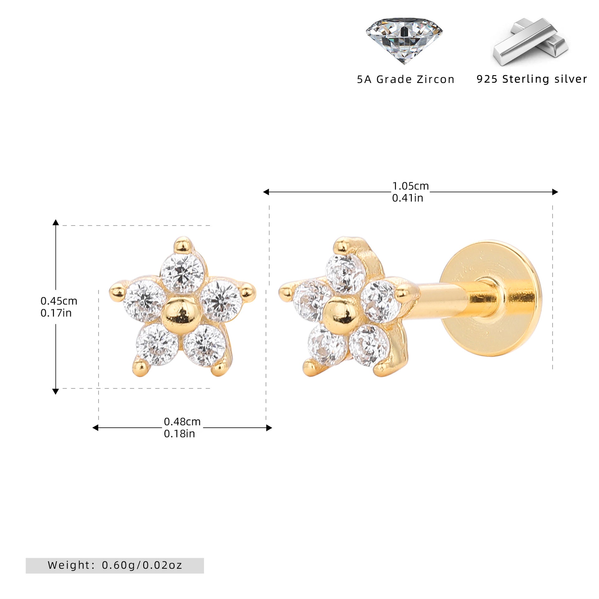 Damen Ohrstecker mit floralem Design aus hochwertigem 925 Sterling Silber und funkelnden Zirkonsteinen Shop Nory