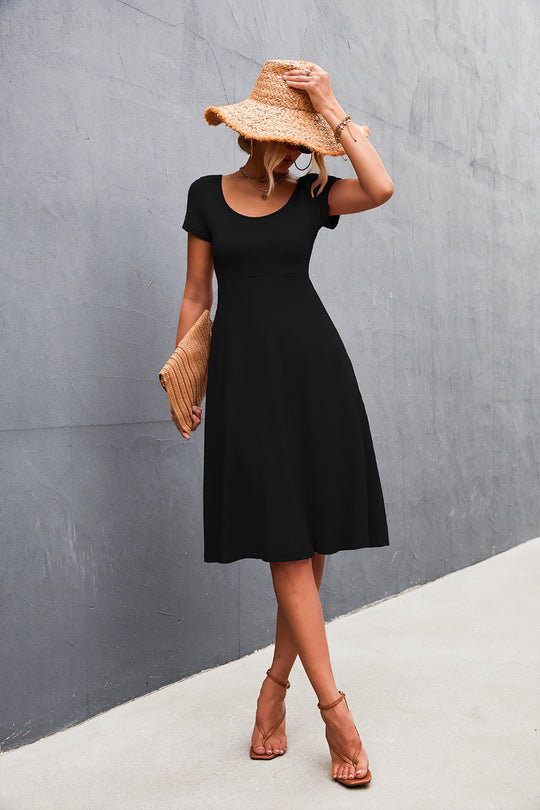 Damen A-Linien Freizeitkleid aus leichtem, atmungsaktivem Material mit Rundhalsausschnitt Shopnory