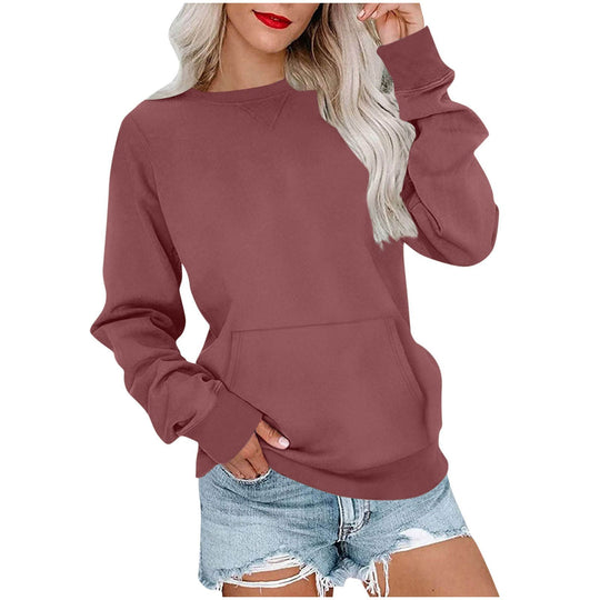 Damen Lockeres Sweatshirt mit Rundhalsausschnitt und Kängurutasche Shop Nory