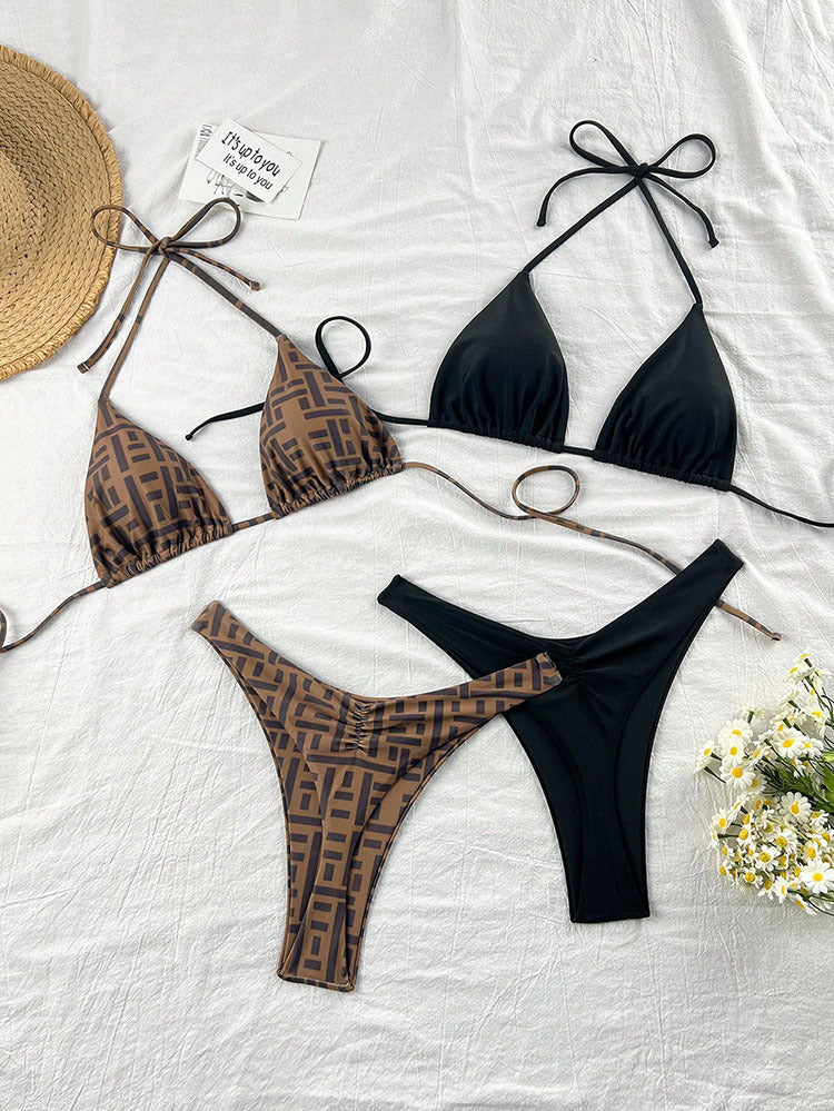 Damen Triangel-Bikini mit verspieltem Leopardenmuster und modischen Trägern