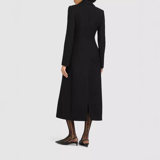 Damen Doppelreihiges tailliertes Blazerkleid mit Maxi‑Länge und Pattentaschen Shop Nory