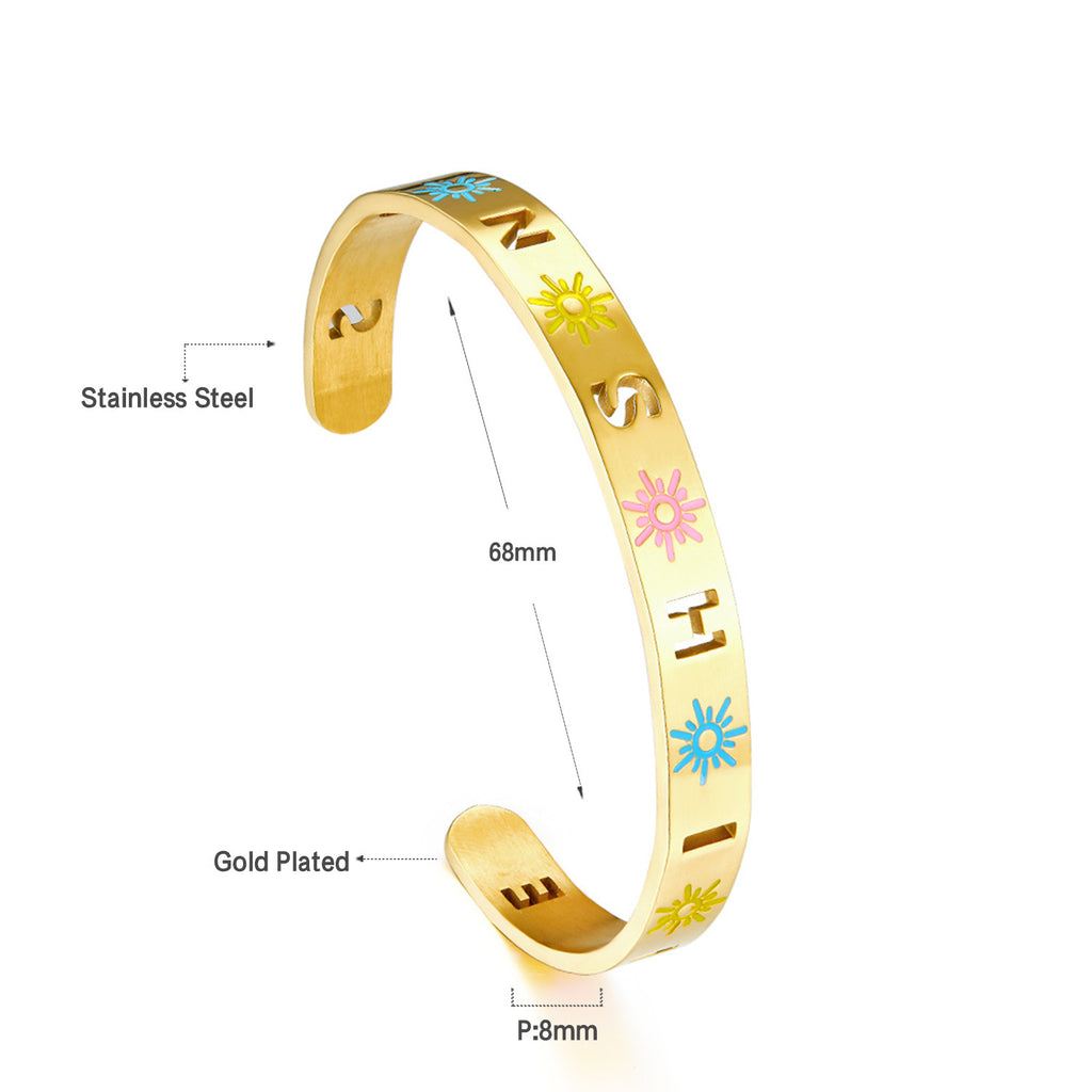 Damen offener Armreif mit floralen Mustern aus hochwertigem Edelstahl und goldplattierter Oberfläche Shop Nory