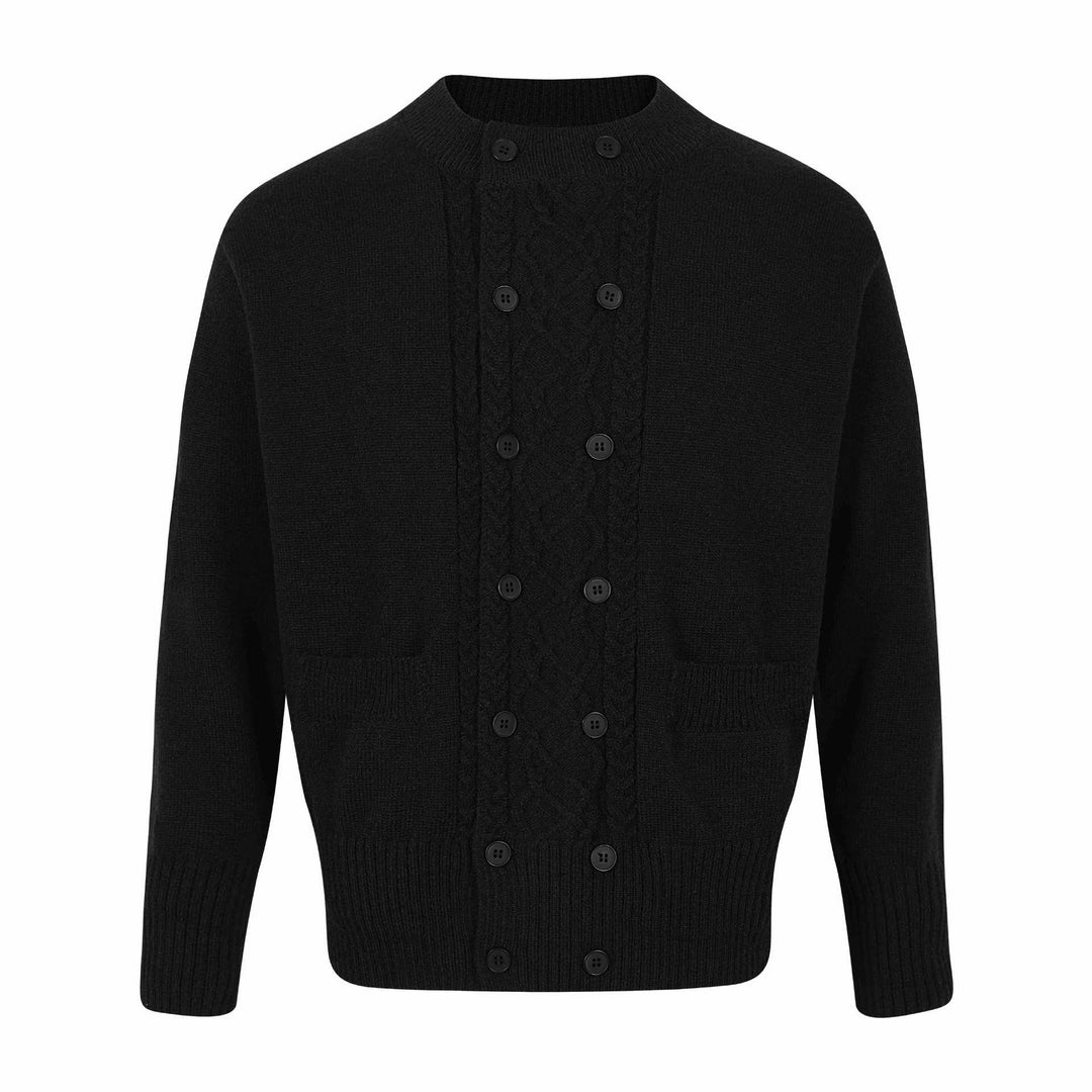 Herren Doppelt geknöpfte Strickcardigan mit Zopfmuster und Stehkragen Shop Nory