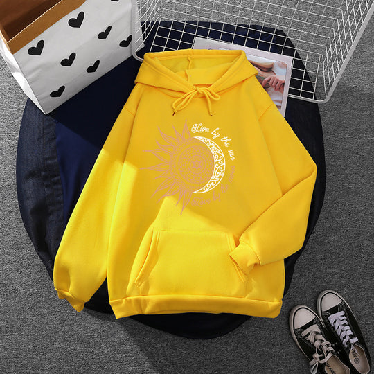 Damen nan Kapuzenpullover mit Sonn-und-Mond-Mandala, Kängurutasche und angerautem Fleece Shop Nory