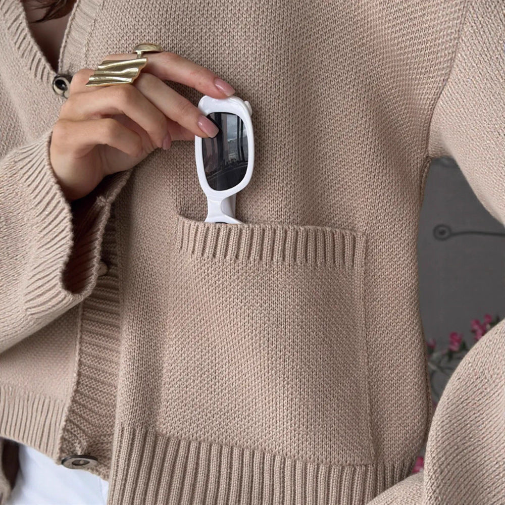 Damen Grobstrukturierter Cardigan mit praktischen Taschen Shopnory