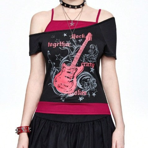 Damen Asymmetrisches Rock-T-Shirt mit grafischem Druck