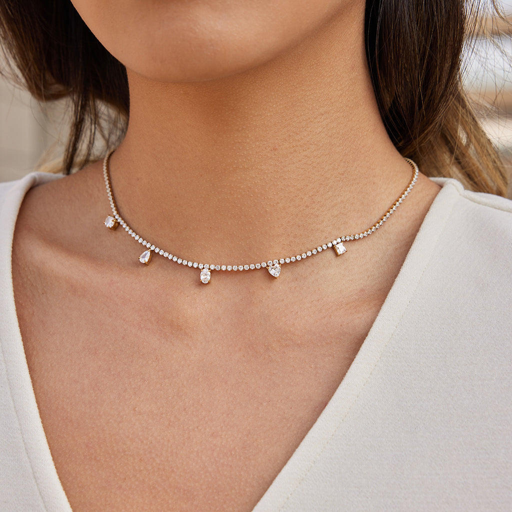 Damen elegante Halskette mit funkelnden Zirkonia und verstellbarer Verlängerung Shop Nory