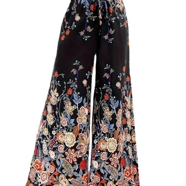 Damen Palazzohose mit buntem Print und elastischem Bund