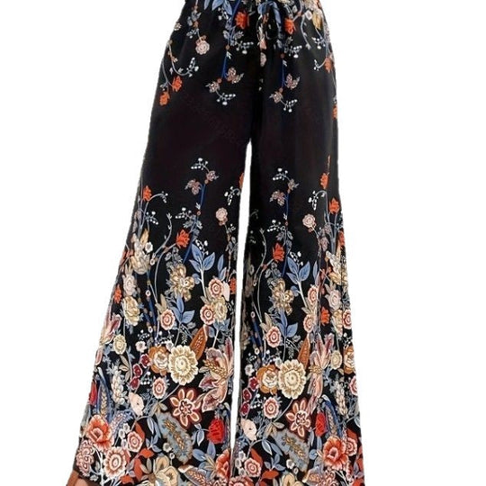 Damen Palazzohose mit buntem Print und elastischem Bund