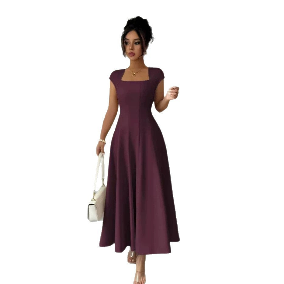 Damen Elegantes Maxikleid mit rechteckigem Ausschnitt und fließendem Rock
