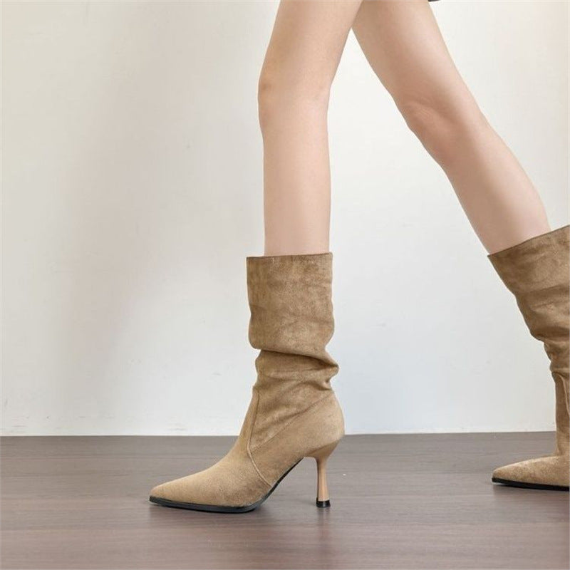 Damen Mid‑Calf Raffung‑Stiefelette mit spitzer Zehenpartie und geformtem Stiletto Shop Nory