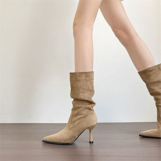 Damen Mid‑Calf Raffung‑Stiefelette mit spitzer Zehenpartie und geformtem Stiletto Shop Nory