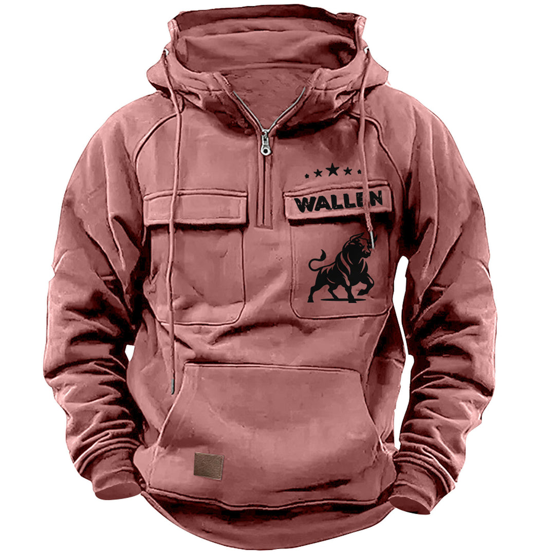 Herren nan Kapuzenpullover mit Halbzip, Cargo-Brusttaschen und Kängurutasche Shop Nory