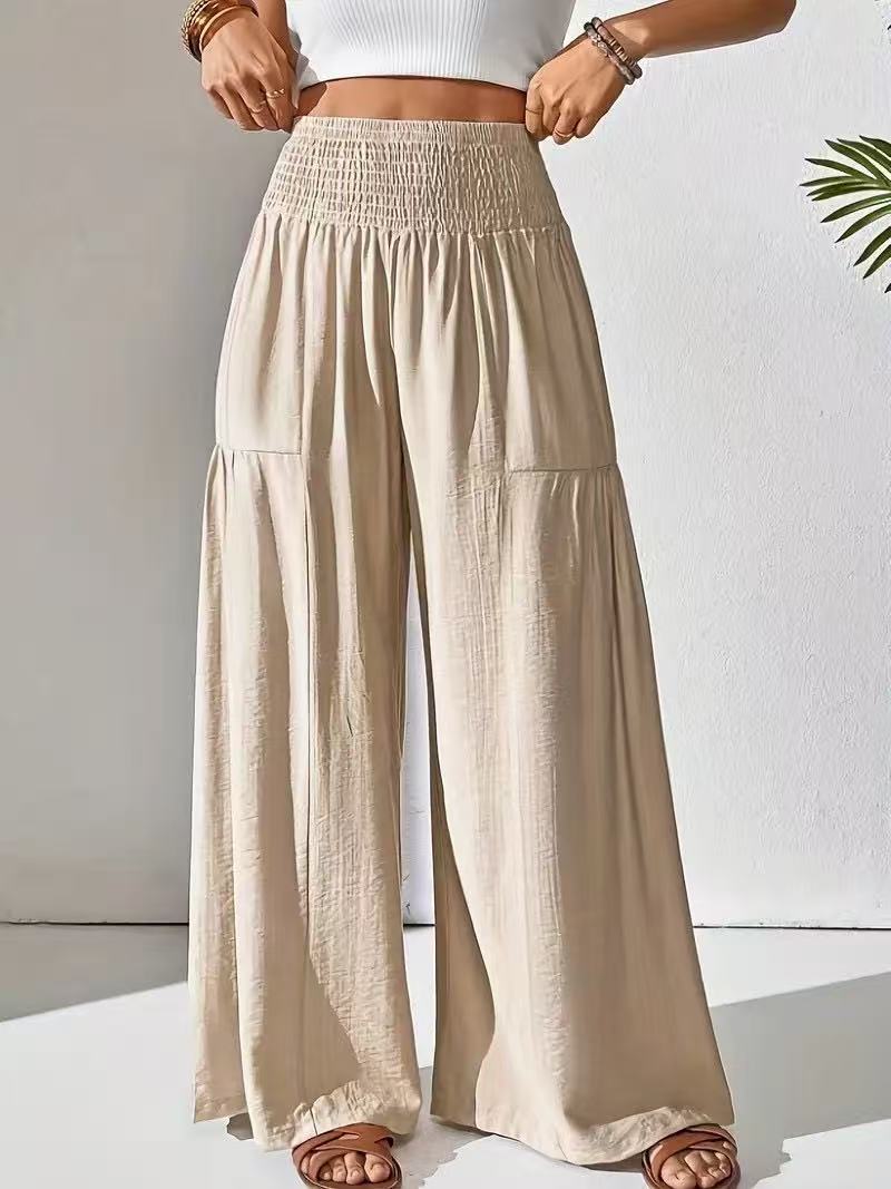 Damen weite Palazzo-Hose mit gerafftem Smock-Bund und Stufendetails Shop Nory