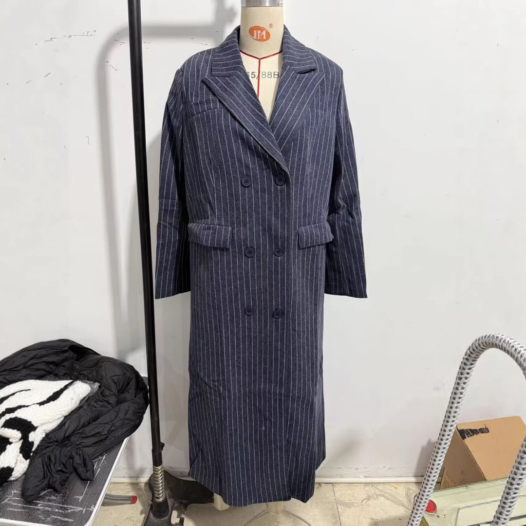 Damen Maximaler Oversize-Mantel im Nadelstreifen-Look mit doppelreihiger Knopfleiste und langen Silhouette Shop Nory