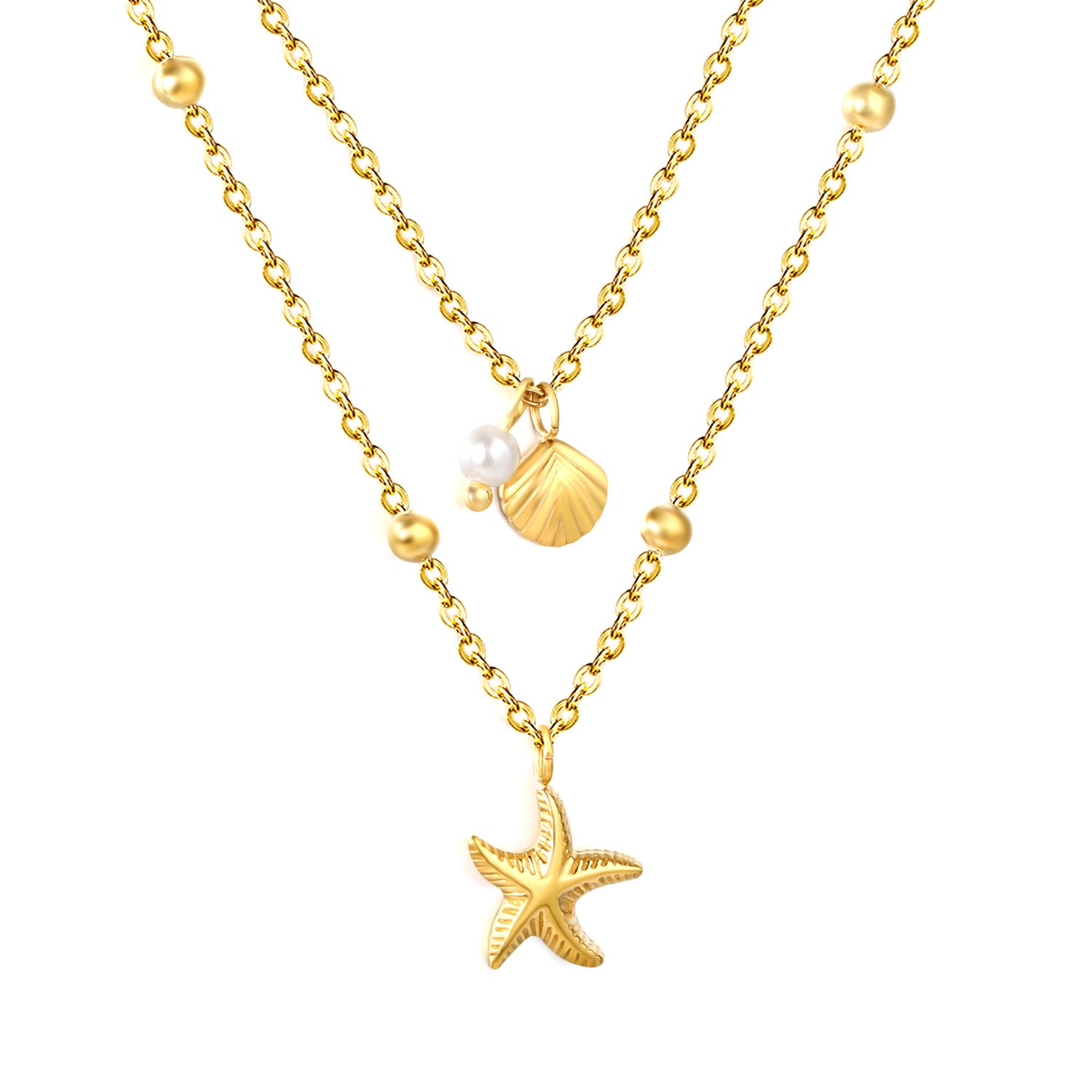 Damen Halskette mit maritimen Muscheln und Sternenanhängern Shop Nory