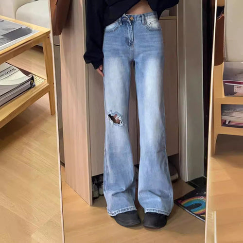 Damen Flared Jeans mit hohem Bund und modischen Rissdetails