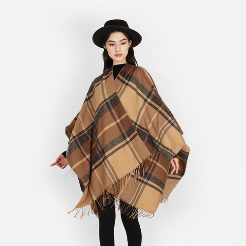 Damen Rechteckiger Plaid‑Überwurf mit weichem Wollmix und Fransensaum Shop Nory