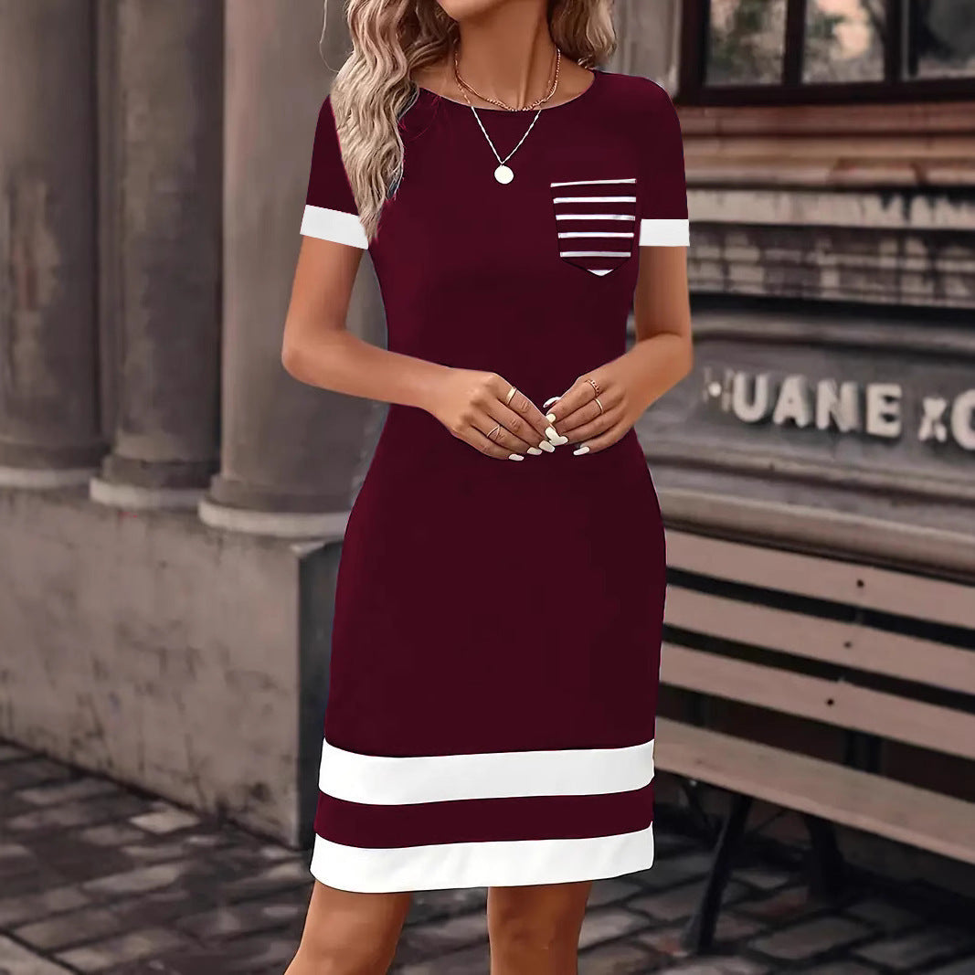 Damen Freizeitkleid mit modischem Streifendesign und praktischer Brusttasche