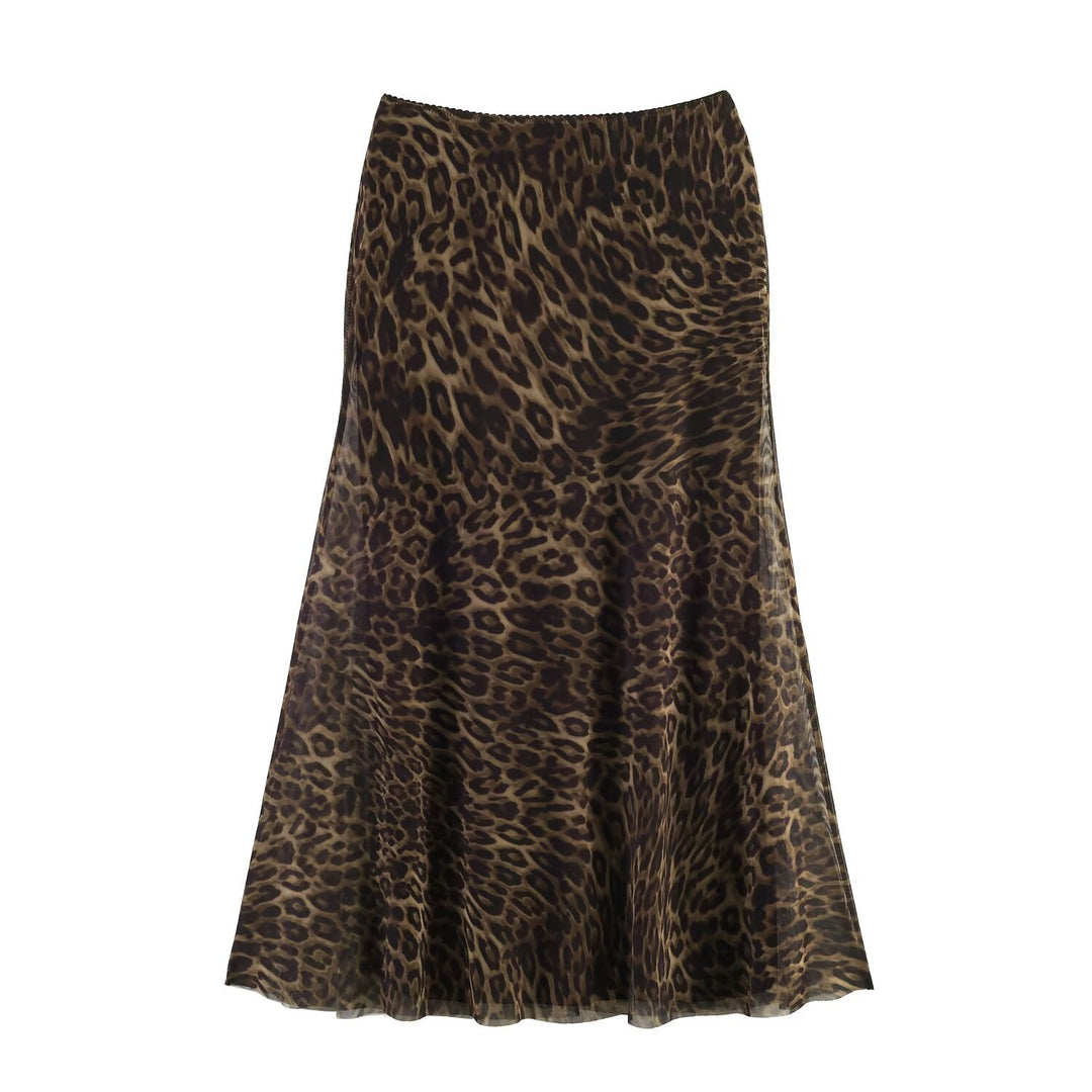 Damen Midirock mit Leopardenprint und ausgestellter Chiffonlage Shop Nory