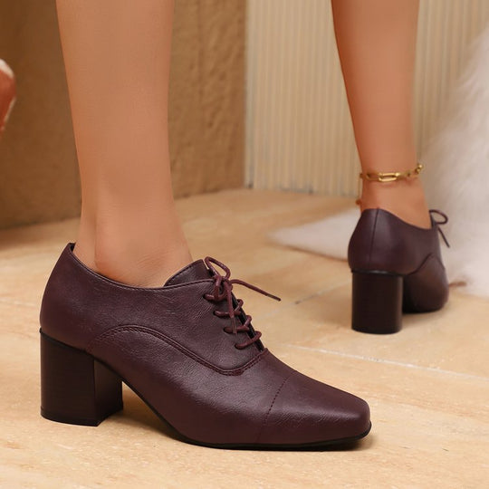 Damen Elegante Schnürpumps mit quadratischer Spitze und mittelhohem Blockabsatz Shop Nory