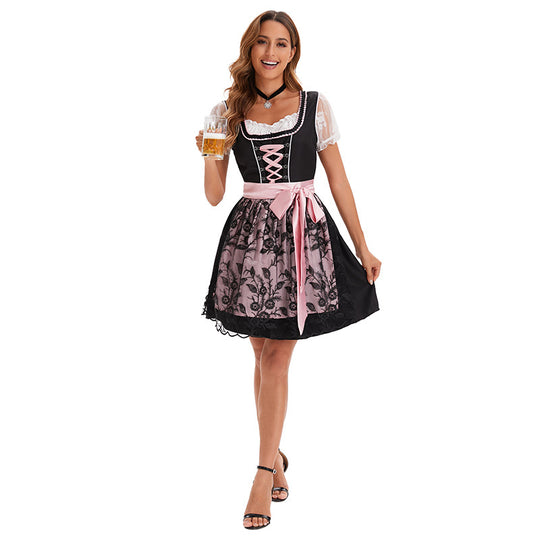 Damen nan kurzes Dirndlkleid mit Spitzen-Schürze und dekorativer Schnürung Shop Nory
