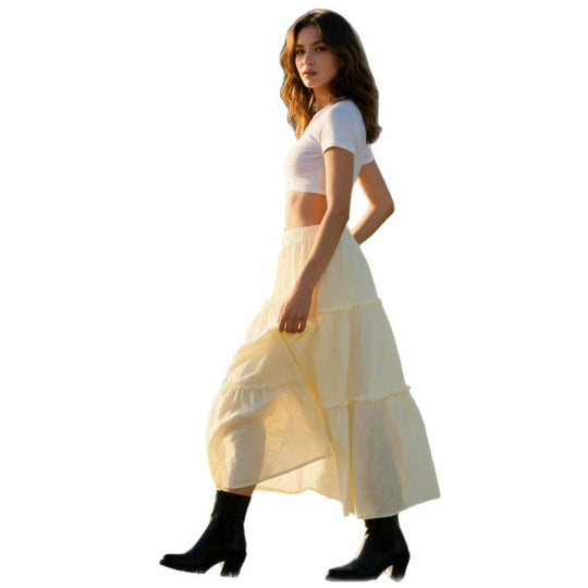 Damen Luftiger Stufenrock mit elastischem Bund und transparenter Chiffon‑Optik Shop Nory
