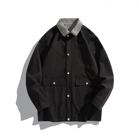 Unisex Kastenförmige Canvas-Fieldjacke mit Kontrast-Cordkragen und Utility-Taschen Shop Nory