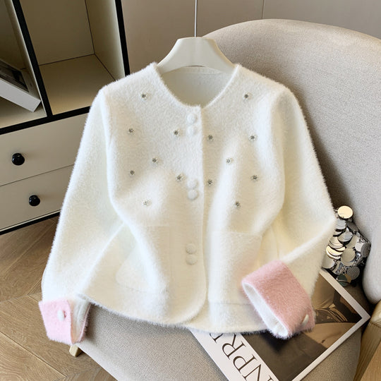 Damen Eleganter Strickjacke mit Perlen-Details Shop Nory