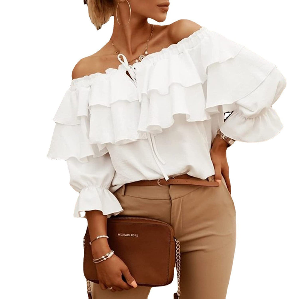 Damen Off-Shoulder Bluse mit Rüschendesign