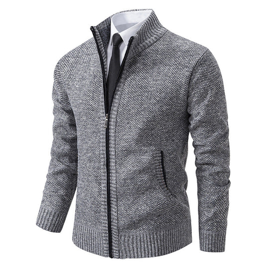 Herren elegante Strickjacke mit hohem Kragen und praktischem Reißverschluss