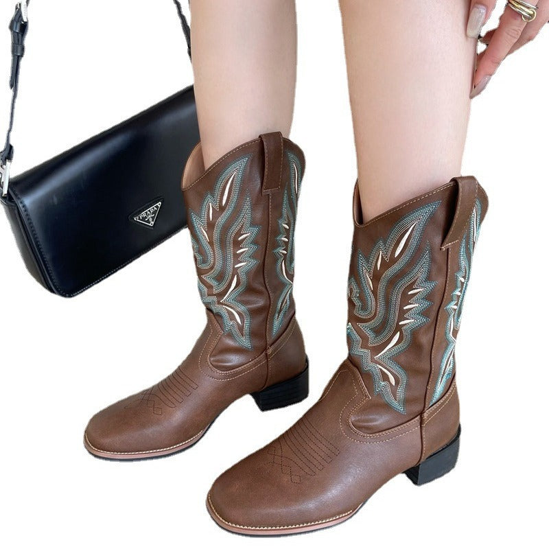 Damen Western-Cowboy-Boots mit aufwendiger Stickerei, mittlerer Schafthöhe und robuster Blockabsatz Shop Nory