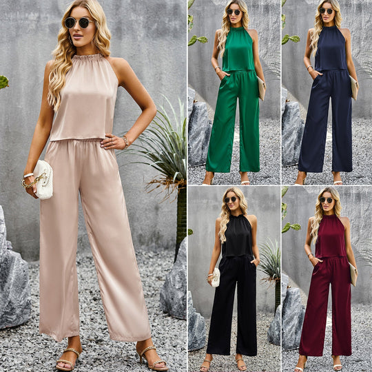 Damen Eleganter Jumpsuit mit Ausgestelltem Bein und Hohem Kragen Shopnory