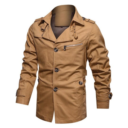 Herren Kurzer Trenchcoat im Utility-Fieldstil mit Stehkragen und Reißverschluss-Brusttasche Shop Nory