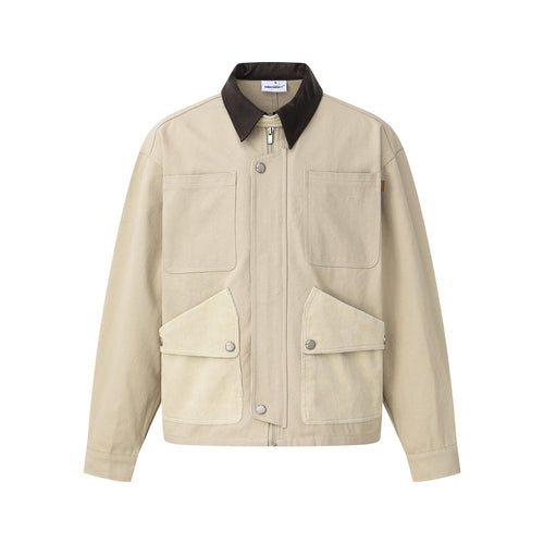 Herren Kurzjacke im Fieldstyle mit Cord‑Utilitytaschen und kontrastierendem Lederkragen Shop Nory
