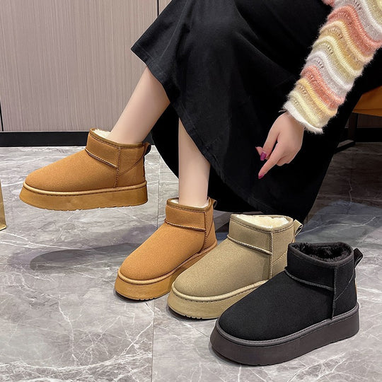 Damen Gefütterte Kurzschaft Winterboots mit Kunstfellfutter Plateau‑Sohle und Pull‑On Shop Nory