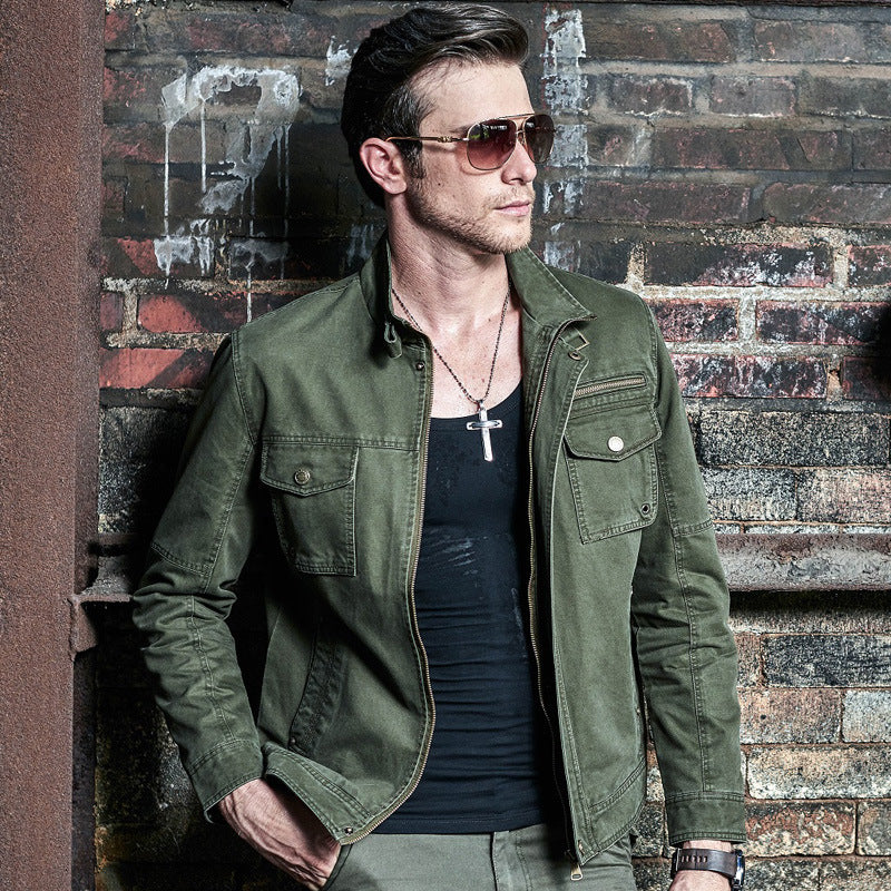 Herren schlanke Canvas-Fieldjacke mit militärischer Taschendetailierung und Stehkragen Shop Nory