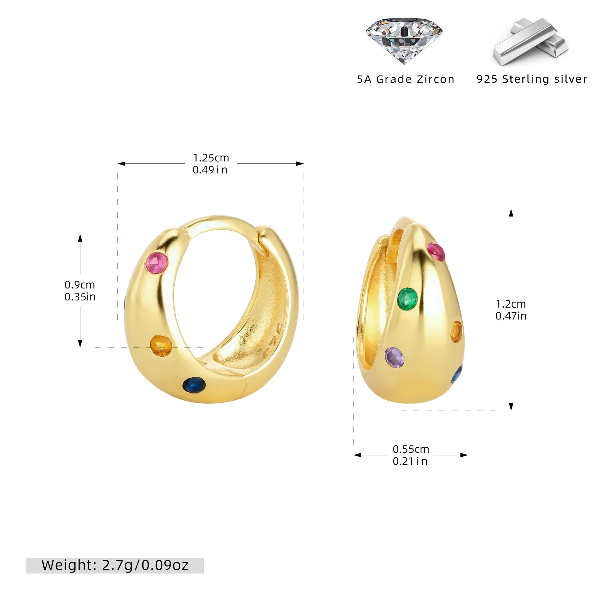 Damen Creolenohrringe mit farbenfrohen Zirkonen und hochwertiger 925er Silberfassung Shop Nory